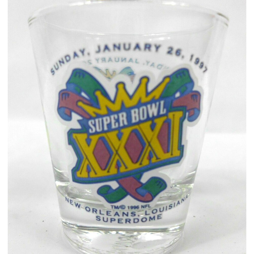 Vintage Super Bowl XXXI 31 Shot Glass NFL Football 1997 Packers Patriots 2.5 In